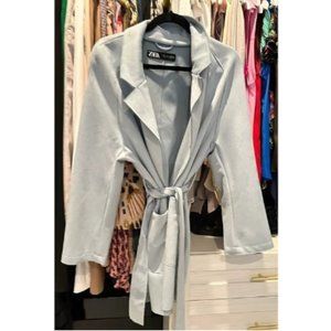 Zara Light Blue Belted Faux Suede Jacket - Brand New - Women's Clothing (XL)